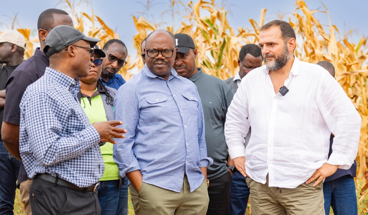 PM Nsengiyumva (centre) tours Gabiro Agri Hub accompanied by other officials and staff of the facility.