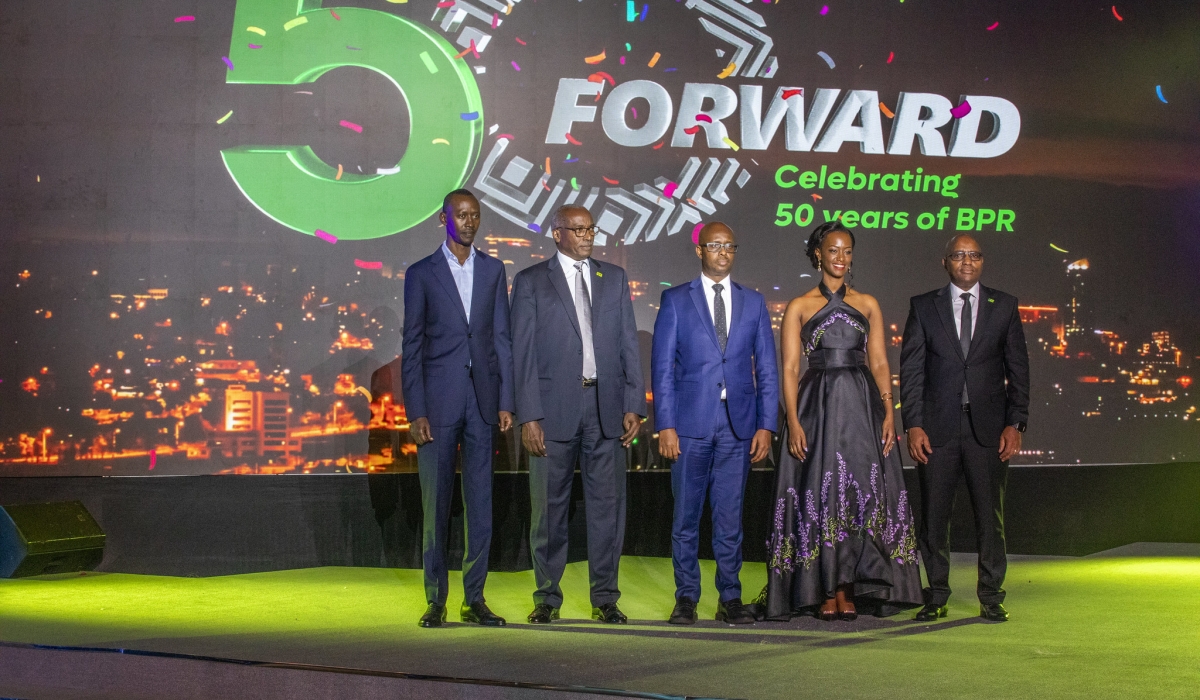 Officials pose for a group photo at the celebration of BPR Rwanda&#039;s 50th anniversary on Friday, August 8 . All photos by Craish Bahizi