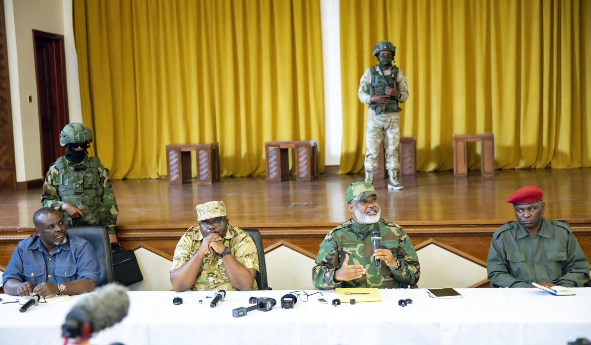 The AFC/M23 rebel leader Corneille Nangaa (second right) speaks at a news conference in Goma city in eastern DR Congo. File