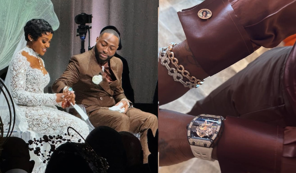 Davido paid tribute to his late son Ifeanyi Adeleke, by wearing custom-designed cufflinks featuring the boy’s image on his wedding day-courtesy