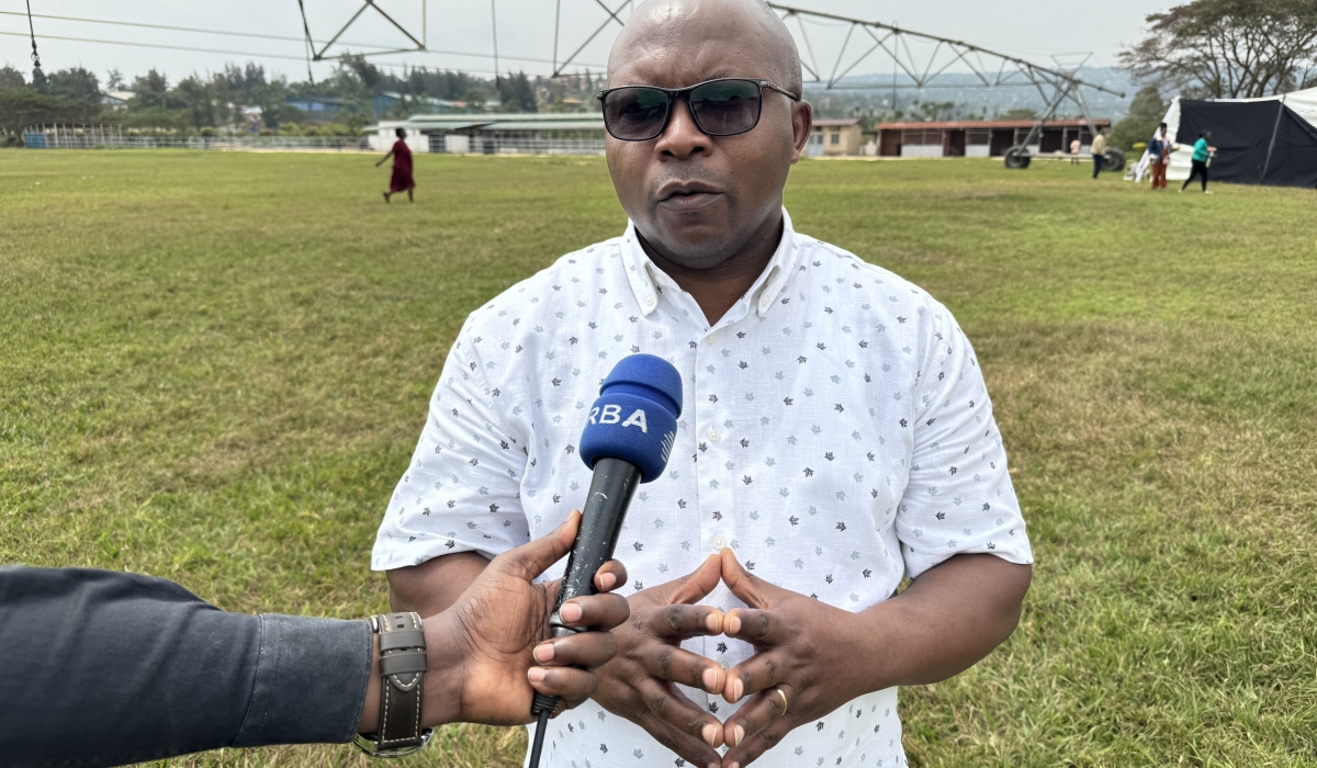 Telesphore Ndabamenye, the Minister of State for Agriculture and Animal Resources, speaks to journalists about the preparation for the forthcoming farming season, on Monday, August 11, 2025, in Kigali (Emmanuel Ntirenganya)
