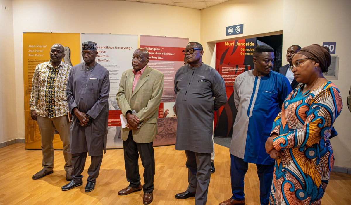 Some members of the delegation of the former UN peacekeepers visiting the Kigali Genocide Memorial on Thursday.