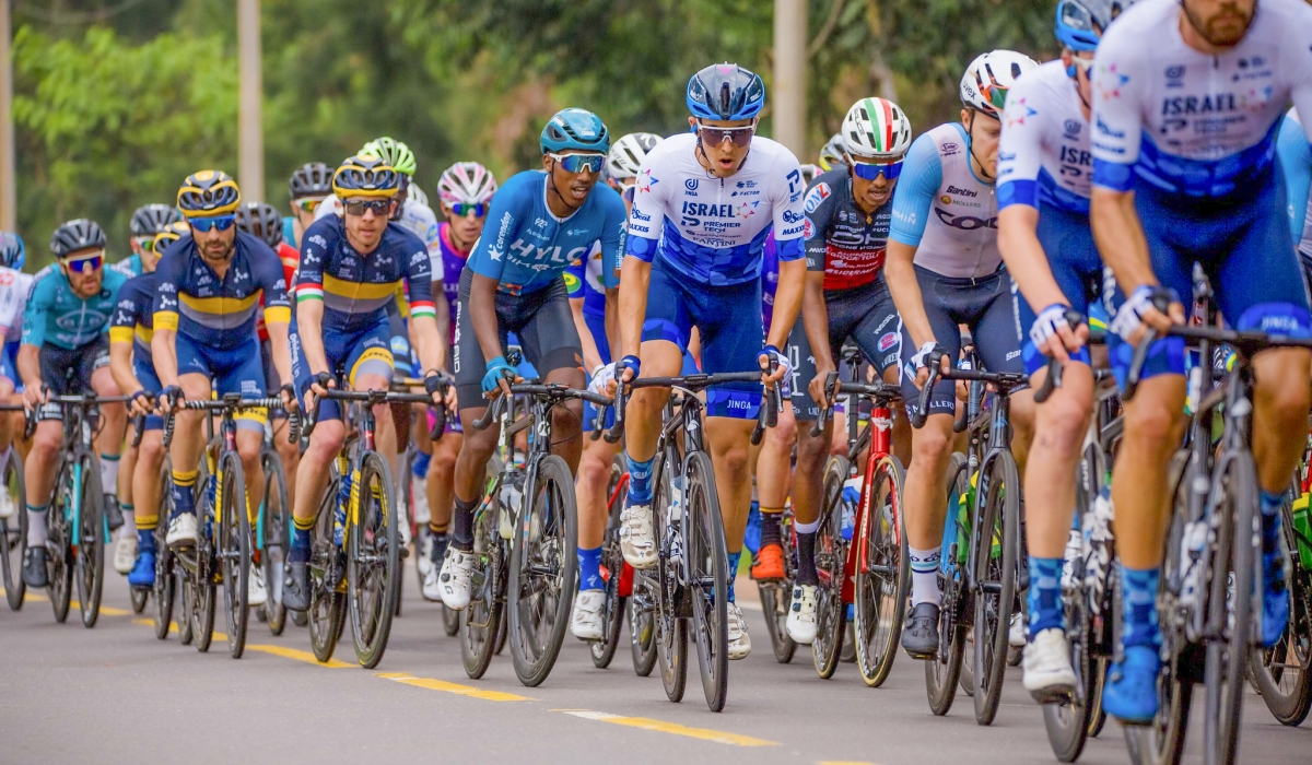 Cyclists ride in peloton during Tour du Rwanda. File