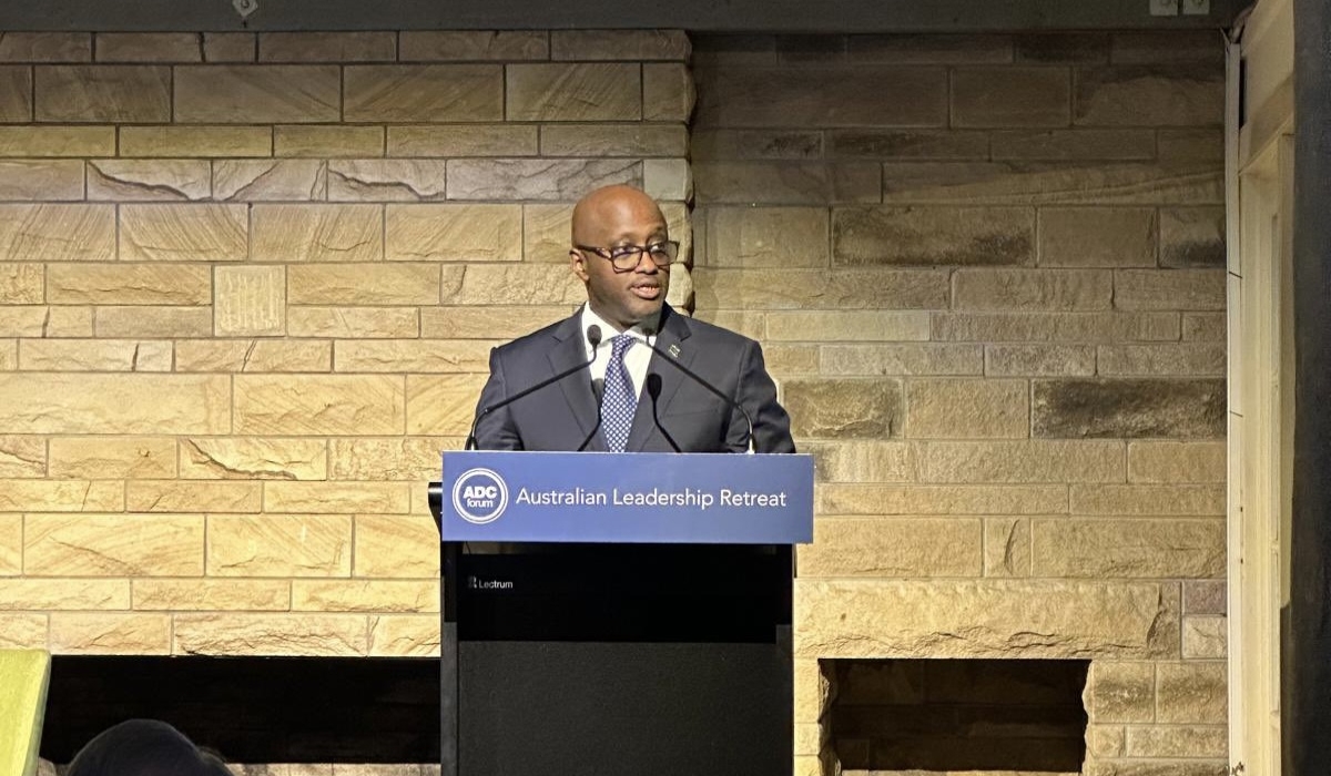 Nduhungirehe speaking at the retreat. Photo by foreign affairs ministry.