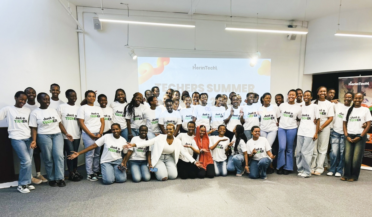 The instructors and trainees pose for a picture at the closing of the coding camp in Kigali.Photo by Pirnce Ruzigana