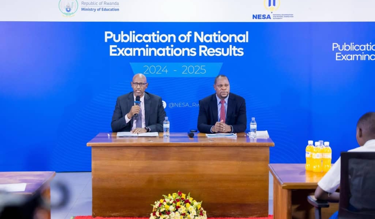 Minister of Education Joseph Nsengimana addresses journalists during the presentation of the National Examination results on Tuesday, August 19. Craish Bahizi