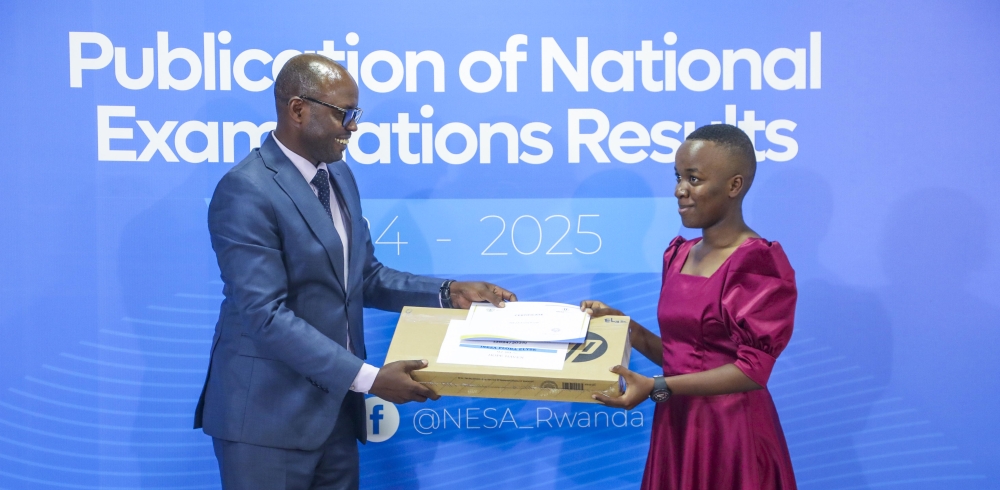 Ineza Flora Elyse, was awarded for her excellent performance,    97.89%.  NESA announced the results on Tuesday, August 19. Out of 219,926 registered PLE candidates, 166,334 passed, representing 75.64 percent. Among them, girls made up 53.2 percent, while boys accounted for 46.8 percent. Photos by Craish Bahizi