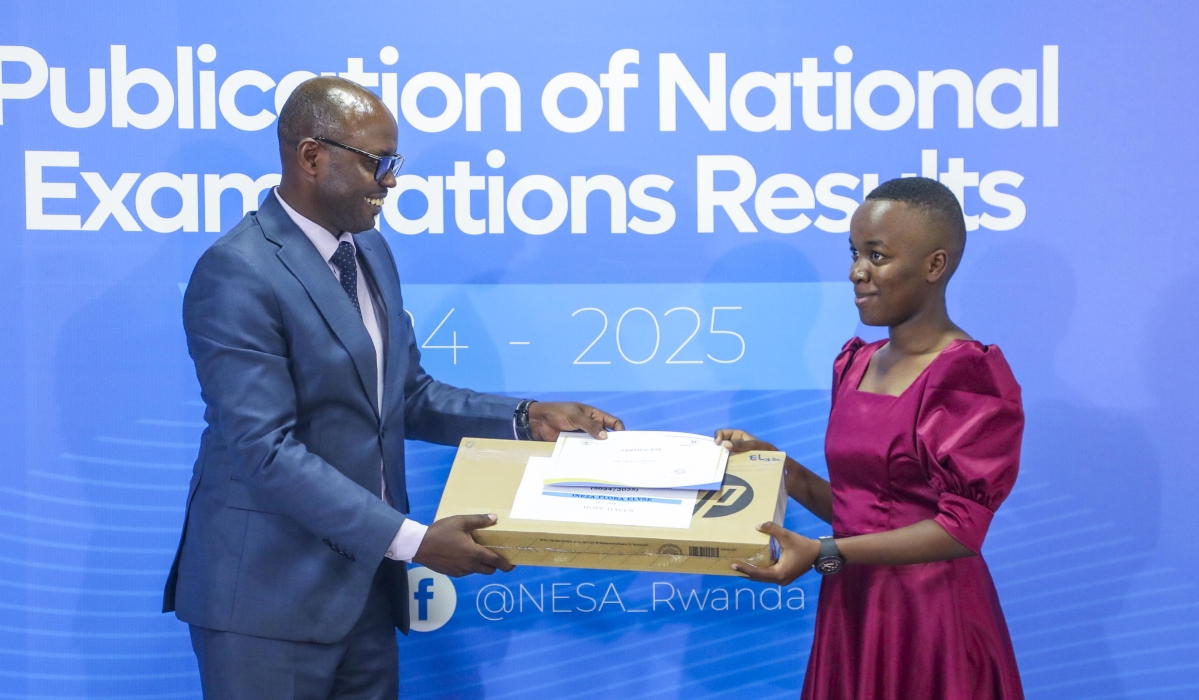 Ineza Flora Elyse, was awarded for her excellent performance,    97.89%.  NESA announced the results on Tuesday, August 19. Out of 219,926 registered PLE candidates, 166,334 passed, representing 75.64 percent. Among them, girls made up 53.2 percent, while boys accounted for 46.8 percent. Photos by Craish Bahizi