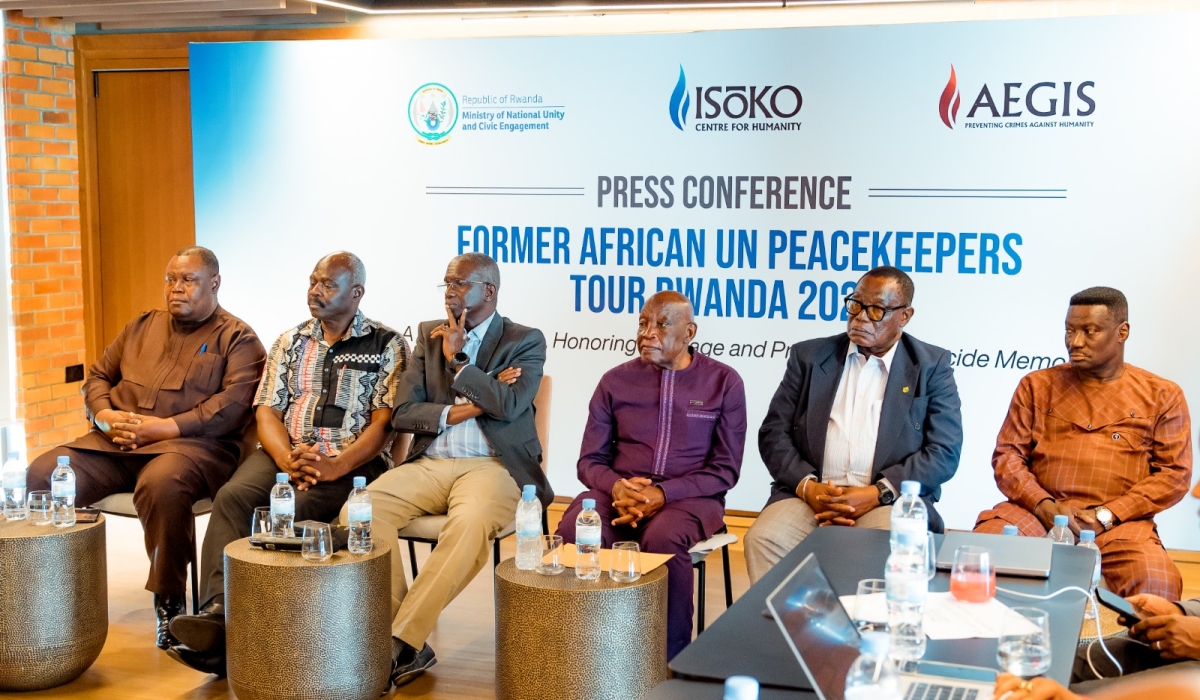 The veteran African peacekeepers during a news conference at Zaria Court in Kigali on Wednesday, August 20. Courtesy