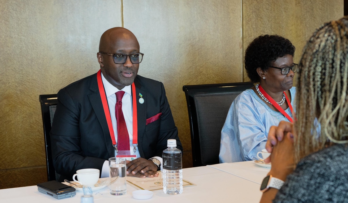 Olivier Nduhungirehe during a meeting on the sidelines of the 9th Tokyo International Conference on African Development (TICAD) in Yokohama on August 20