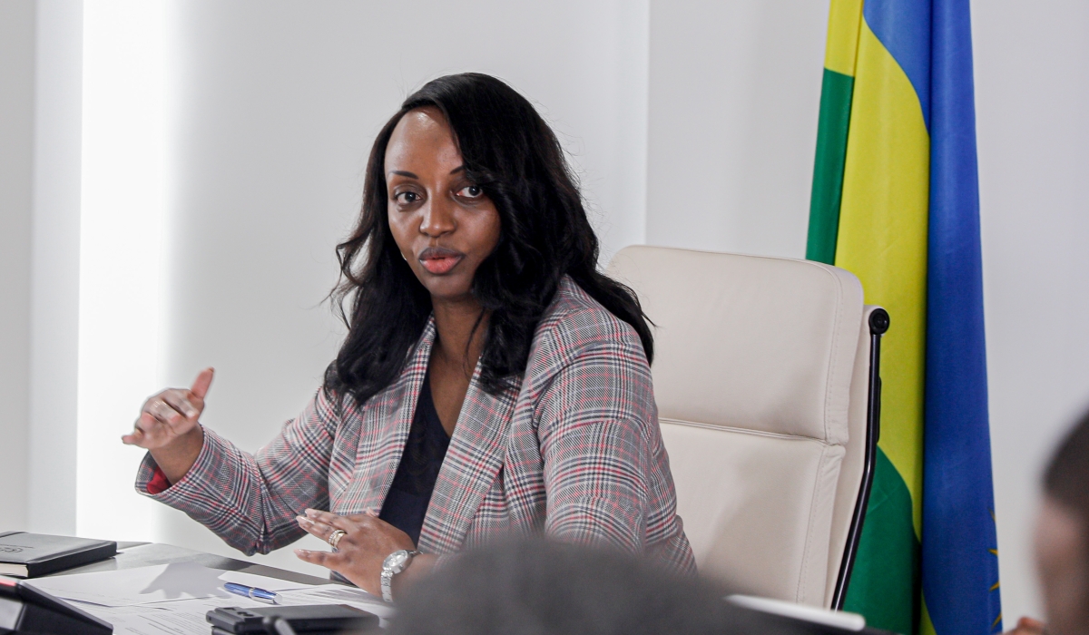 The Governor of the National Bank of Rwanda, Soraya Hakuziyaremye, addresses journalists on Thursday, August 21. Photo by Kellya Keza 