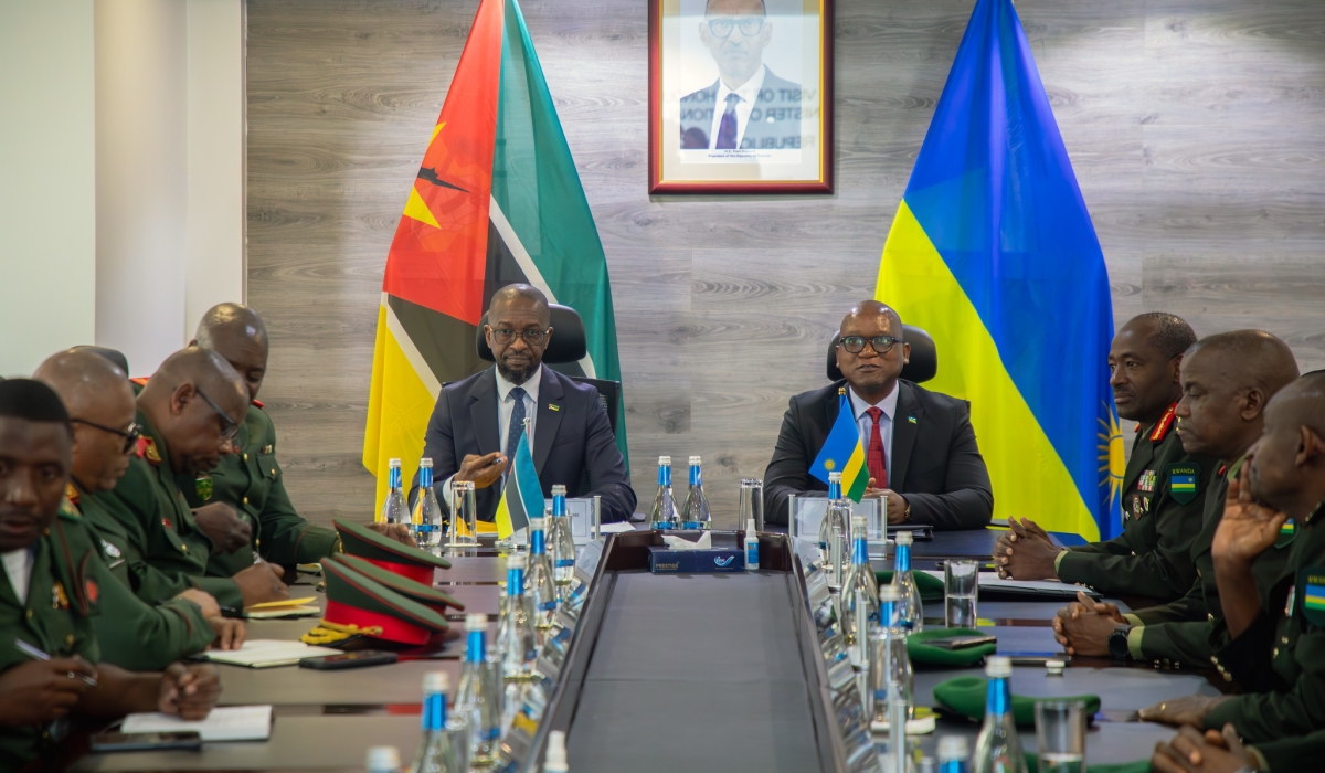 The Minister of Defence, Juvenal Marizamunda, and his Mozambican counterpart, Maj Gen Cristóvão Artur Chume, and their delegations held bilateral talks on the cooperation between the two countries in defence and security. Photos by Titus Manzi.