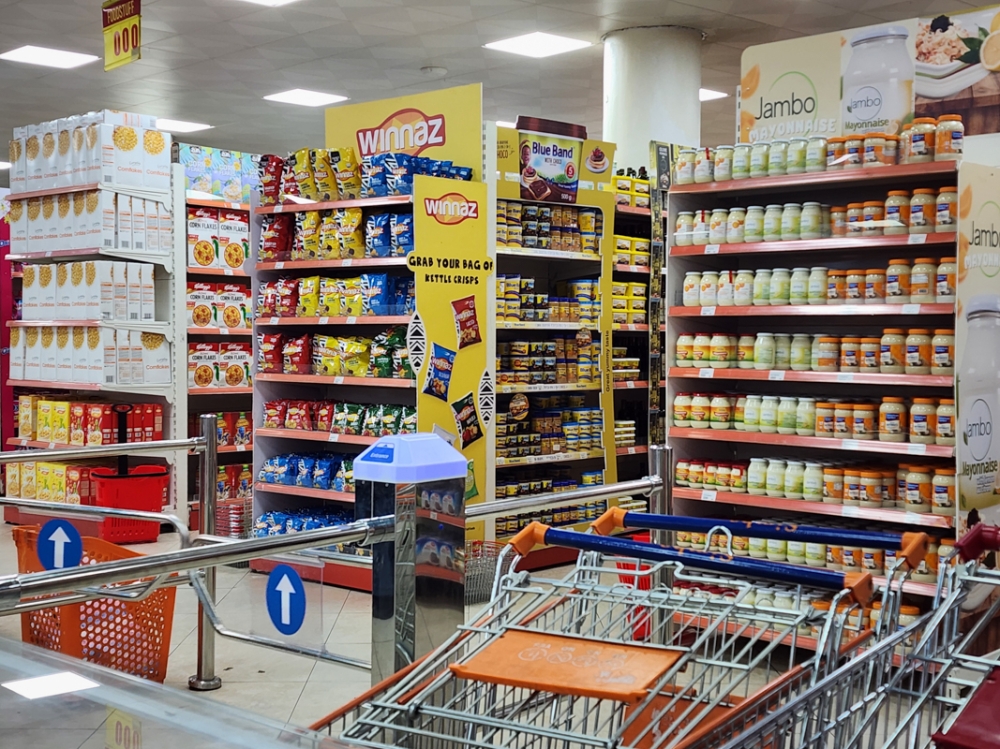 Some products inside a supermarket in Kigali. File