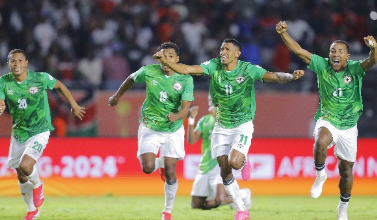 Madagascar players celebrates victory during the 2024 African Nations Championship, CHAN, Quarter Final match between Kenya and Madagascar at the kasarani Stadium in Nairobi , Kenya on 22 August 2025 ©Djaffar Ladjal/BackpagePix