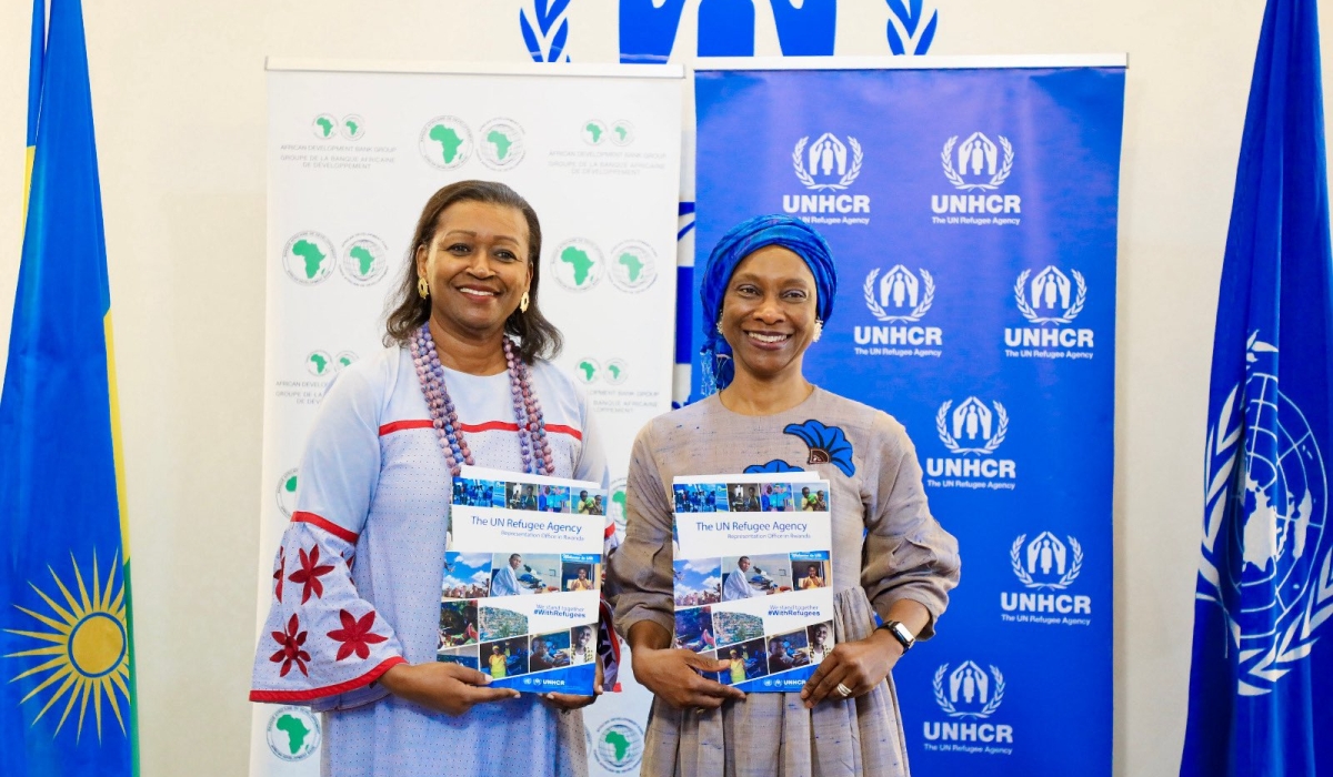 Ndèye Aissatou Masseck Ndiaye, UNHCR Representative in Rwanda,(L) and Aïssa Touré Sarr, AfDB Country Manager in Rwanda  at the signing ceremony on Monday August 25. Courtesy