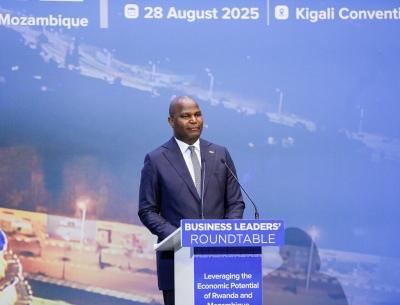 Mozambican President Daniel Chopa delivers his remarks at the High-Level Business Leaders’ Roundtable on Thursday,  on August 28. Photos Dan Gatsinzi