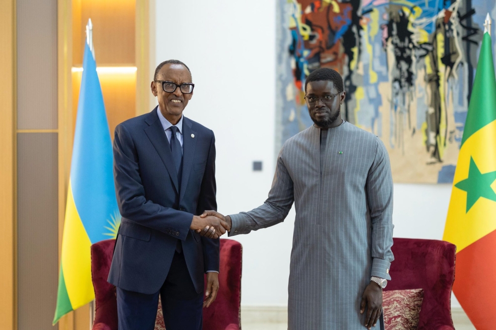 President Paul Kagame was received by his counterpart, President Bassirou Diomaye Faye, ahead of this year’s Africa Food Systems Forum. Photo by Village Urugwiro