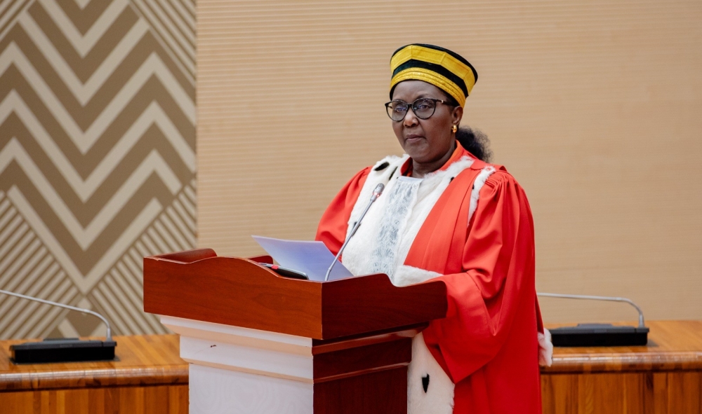 Chief Justice Domitilla Mukantaganzwa delivers remarks during the launch of the new judicial year in Kigali on Monday, September 1. Courtesy