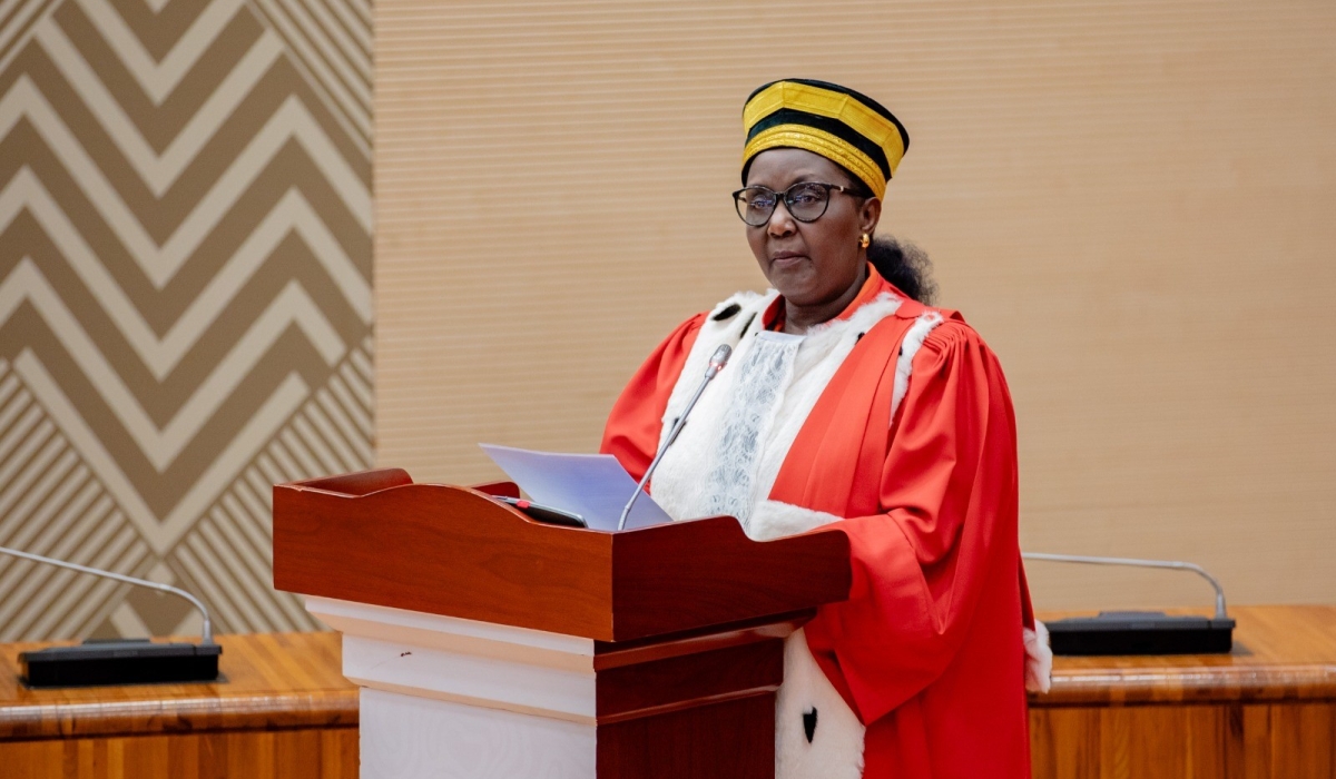 Chief Justice Domitilla Mukantaganzwa delivers remarks during the launch of the new judicial year in Kigali on Monday, September 1. Courtesy