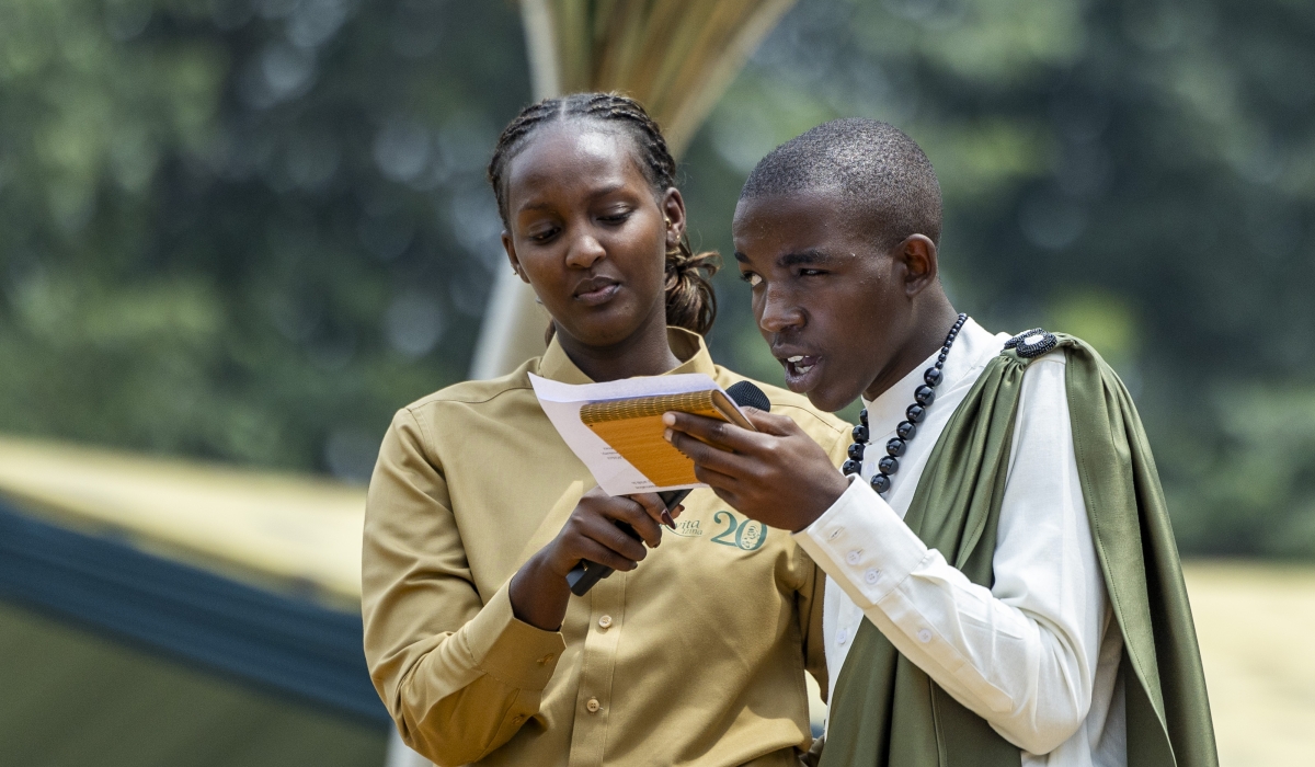 Jean de Dieu Niyonzima, who is visually impaired, named a baby gorilla during the Kwita Izina ceremony in Musanze District on Friday, September 5. Photo by Dan Gatsinzi