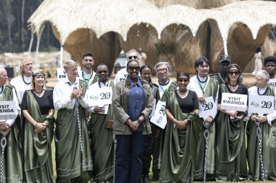 First Lady Jeannette Kagame and namers pose for a group photo at the 20th edition of Kwita Izina at Kinigi in Musanze on Friday, September 5. All photos by Dan Gatsinzi and Olivier Mugwiza