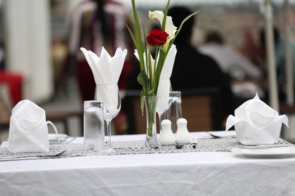 A table set to host customers at a hotel in Kigali. Sam Ngendahimana