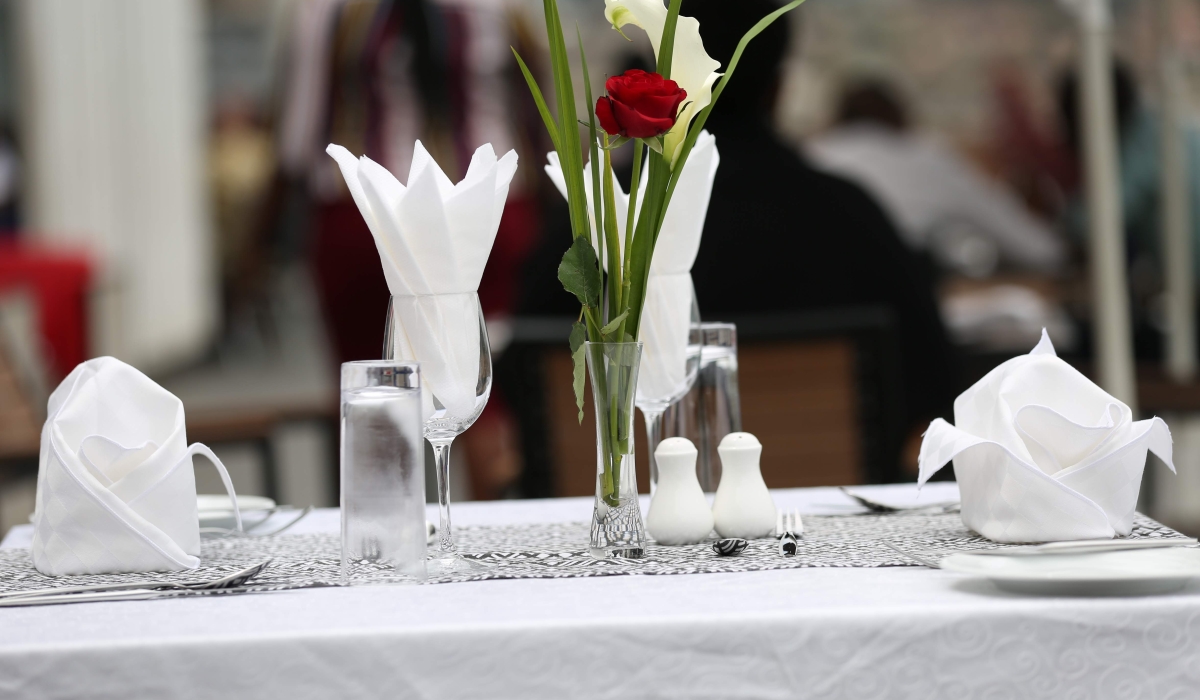A table set to host customers at a hotel in Kigali. Sam Ngendahimana