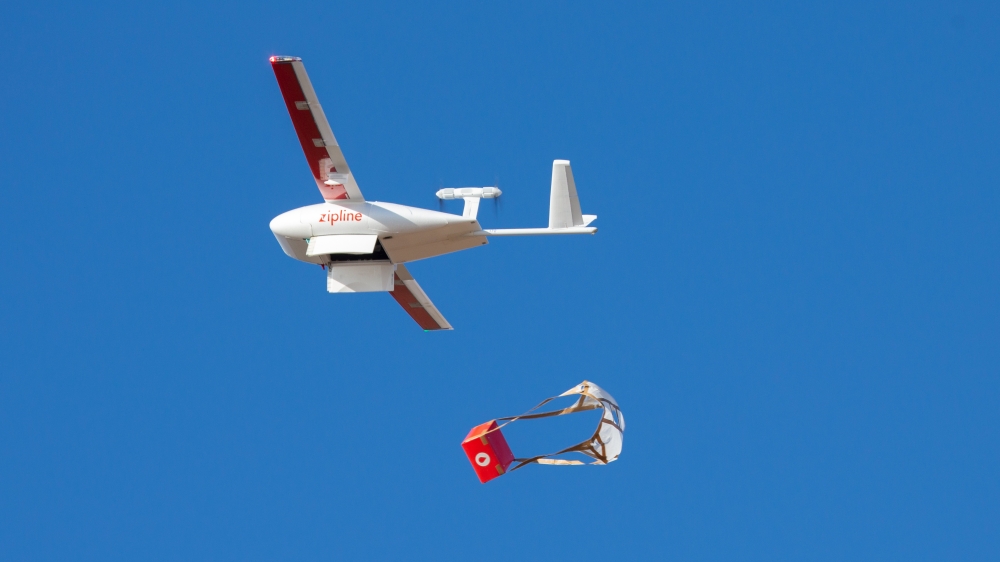 A Zipline drone delivers blood at Kabgayi Hospital. Courtesy