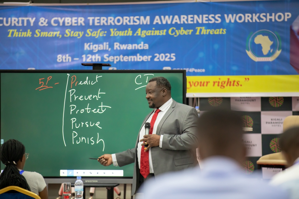 Participants follow a lecture during the five-day workshop on cybersecurity and cyber-terrorism taking place in Kigali from September 8 to 12. Titus Manzi