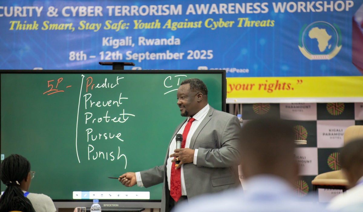 Participants follow a lecture during the five-day workshop on cybersecurity and cyber-terrorism taking place in Kigali from September 8 to 12. Titus Manzi