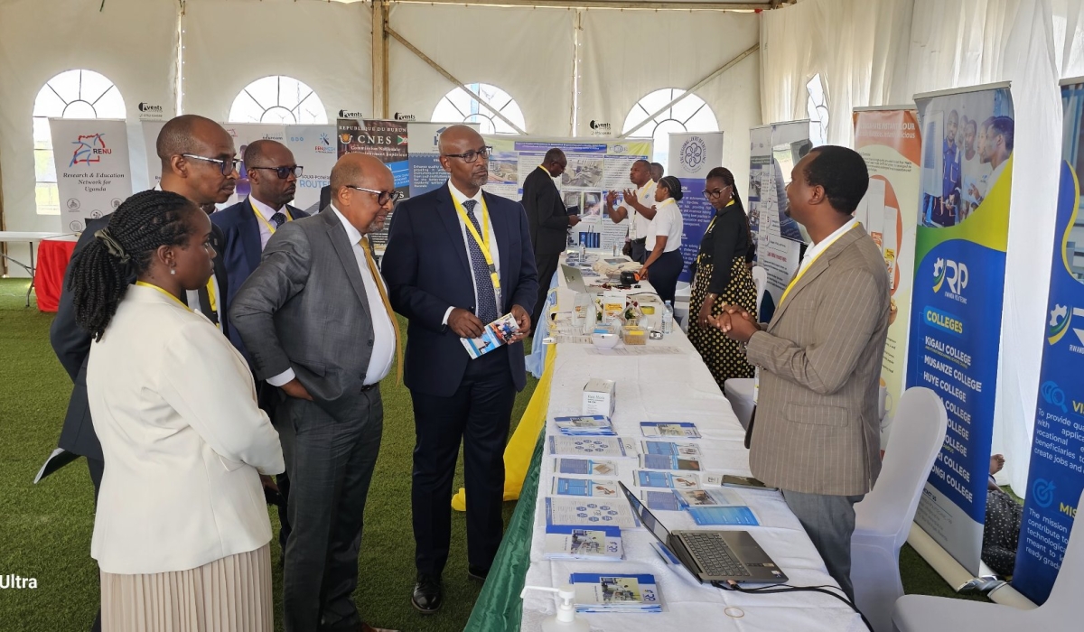 The Minister of Education, Joseph Nsengimana, and the Rwandan delegation tour a mini-exhibition at the 1st Regional Ministerial Conference on the EAC Common Higher Education Area in Kampala on September 9. COURTESY