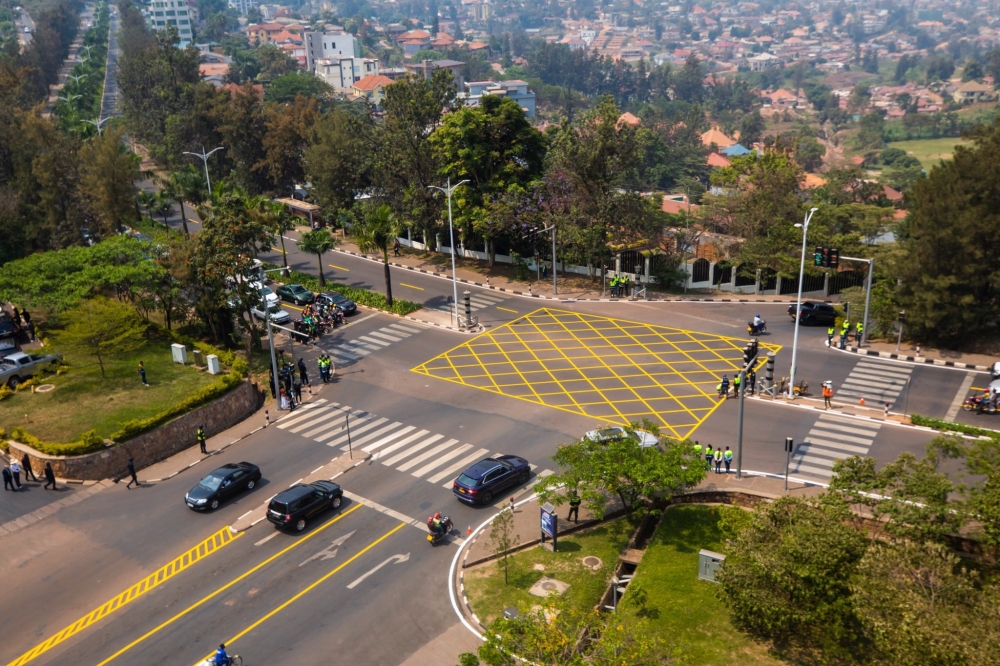 A view of the newly painted yellow box junctions at Gishushu in Kigali. Courtesy