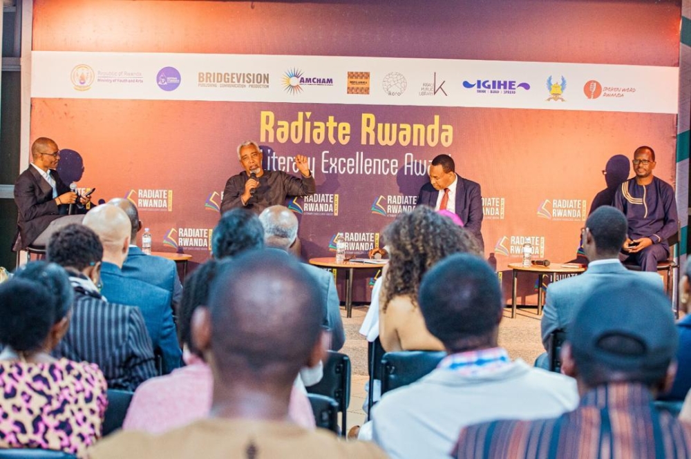 Albert Rudatsimburwa speaks during a pannel discussion at the event.