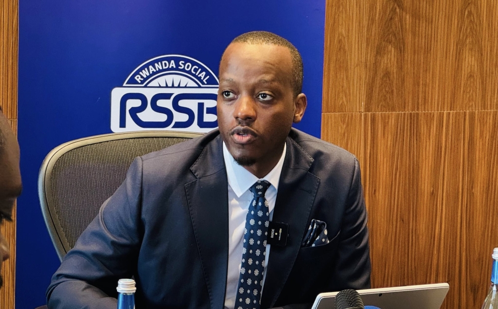 Rwanda Social Security Board chief executive Regis Rugemanshuro speaks during a news conference in Kigali on Wednesday, September 10. He revealed that RSSB’s assets doubled over the last five fiscal years, reaching Rwf3.1 trillion in 2025, while the annual return on investment hit a record 14.2 per cent, up from an average of 1.4 per cent in 2021. Photo: Dan Gatsinzi.
