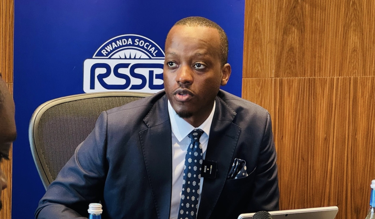 Rwanda Social Security Board chief executive Regis Rugemanshuro speaks during a news conference in Kigali on Wednesday, September 10. He revealed that RSSB’s assets doubled over the last five fiscal years, reaching Rwf3.1 trillion in 2025, while the annual return on investment hit a record 14.2 per cent, up from an average of 1.4 per cent in 2021. Photo: Dan Gatsinzi.
