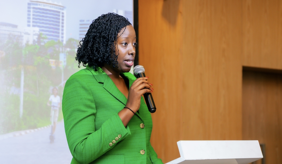 Kigali International Financial Centre CEO Hortense Mudenge speaks during the launch.