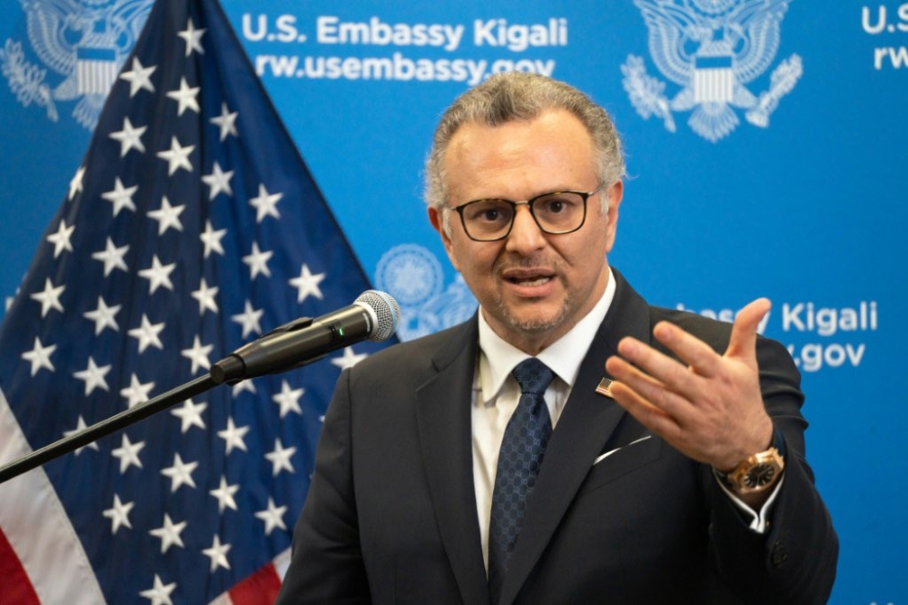 Massad Boulos, US President Donald Trump’s Senior Advisor for Africa, speaks at a news briefing in Kigali on April 8, 2025.