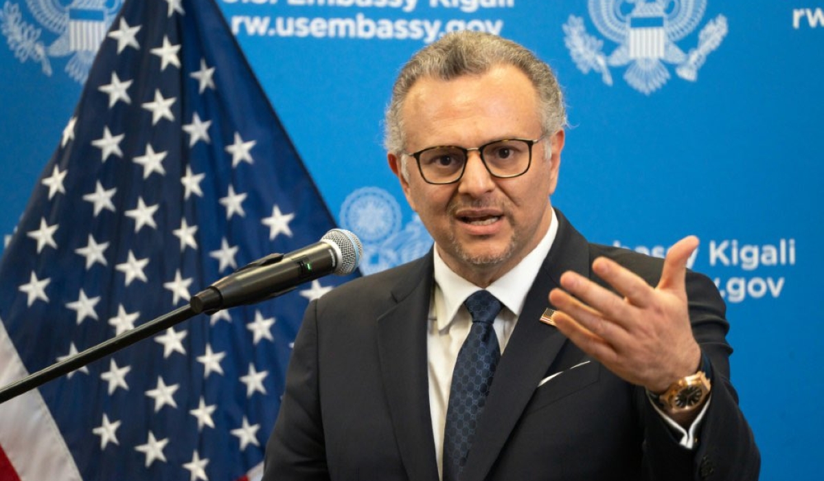 Massad Boulos, US President Donald Trump’s Senior Advisor for Africa, speaks at a news briefing in Kigali on April 8, 2025.
