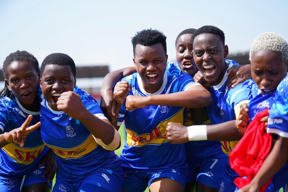 Rayon Sports women players celebrate during the 2025 CAF Women’s Champions League CECAFA.