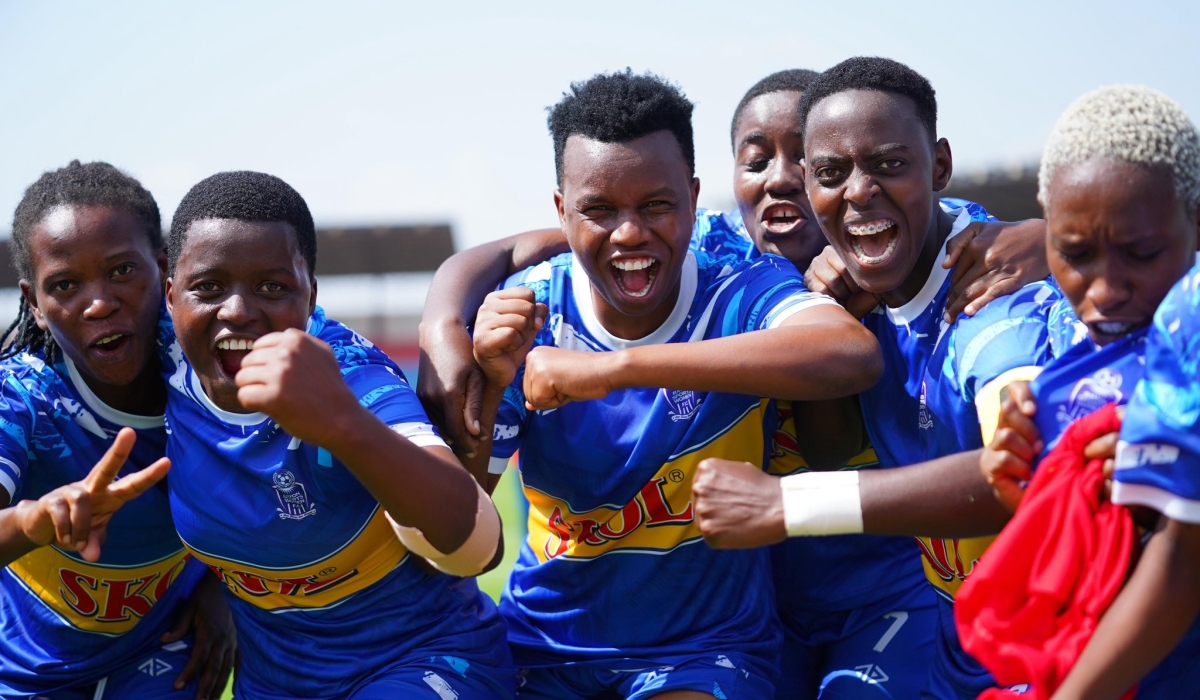 Rayon Sports women players celebrate during the 2025 CAF Women’s Champions League CECAFA.