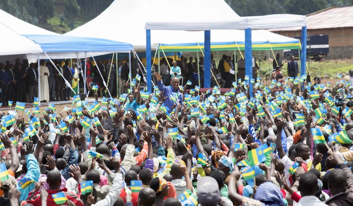 President Paul Kagame greets thousands of residents during his outreach in Nyamasheke. Courtesy