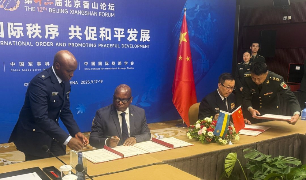 The signing took place during a bilateral meeting between Rwanda’s Minister of Defence, Juvenal Marizamunda, and Admiral Dong Jun, China’s Minister of National Defence, on the sidelines of the 12th Beijing Xiangshan Forum. Courtesy