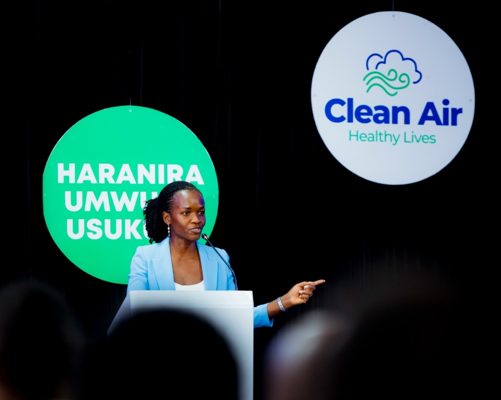 The Minister of Environment, Bernadette Arakwiye addresses delegates during the International Day of Clean Air for Blue Skies and the International Day for the Preservation of the Ozone Layer on September 17.