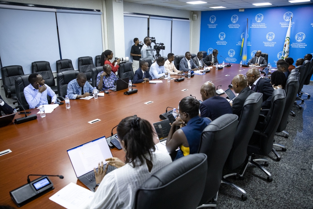 Reporters follow Prudence Sebahizi, Minister of Trade and Industry&#039;s remarks on Wednesday, September 17