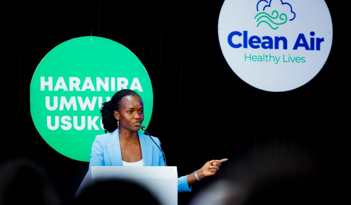 The Minister of Environment, Bernadette Arakwiye addresses delegates during the International Day of Clean Air for Blue Skies and the International Day for the Preservation of the Ozone Layer on September 17.