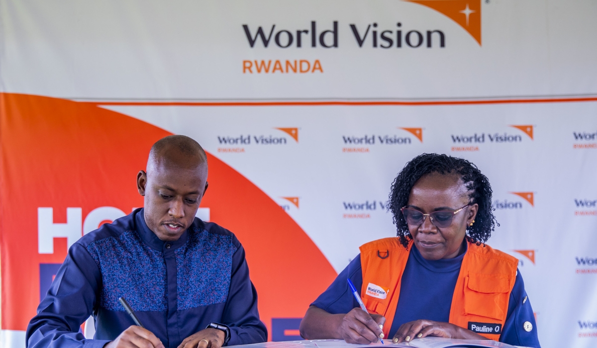 Ange Sebutege, Mayor of Huye District and Pauline Okumu, the National Director for World Vision Rwanda during the handover of Maraba Area Project on Tuesday, September 16. All photos by Craish Bahizi