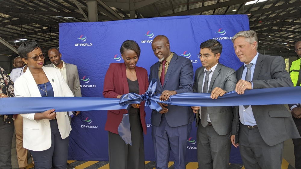 Officials cut ribbon during the inauguration of Rubavu Logistics Hub at Petite Barrière in Rubavu town. Photos by Germain Nsanzimana