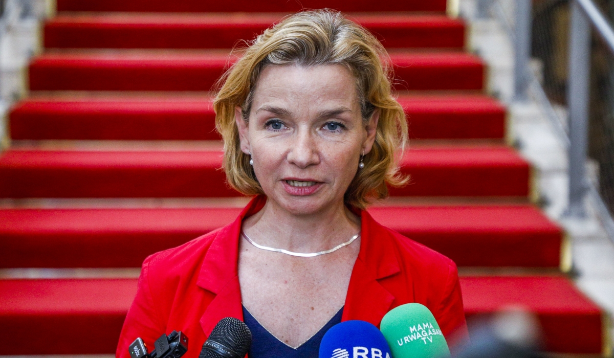 France&#039;s Ambassador to Rwanda, Aurelie Royet-Gounin, speaks to reporters after presenting her letters of credence to President Paul Kagame on September 8.