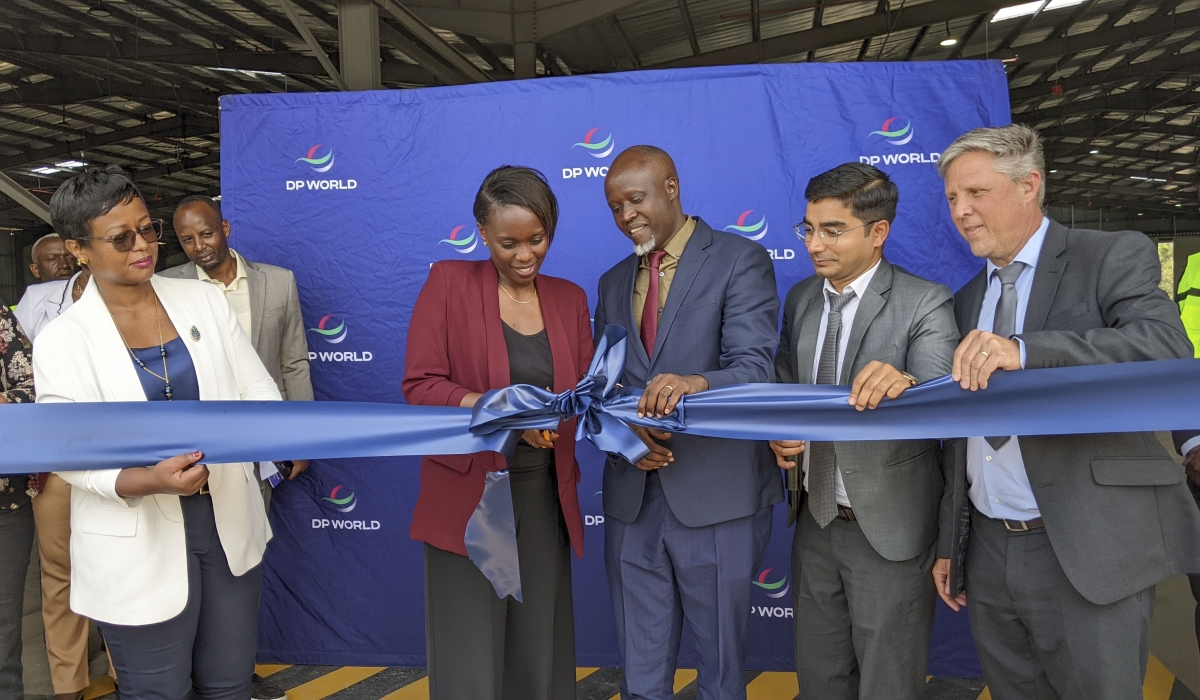 Officials cut ribbon during the inauguration of Rubavu Logistics Hub at Petite Barrière in Rubavu town. Photos by Germain Nsanzimana
