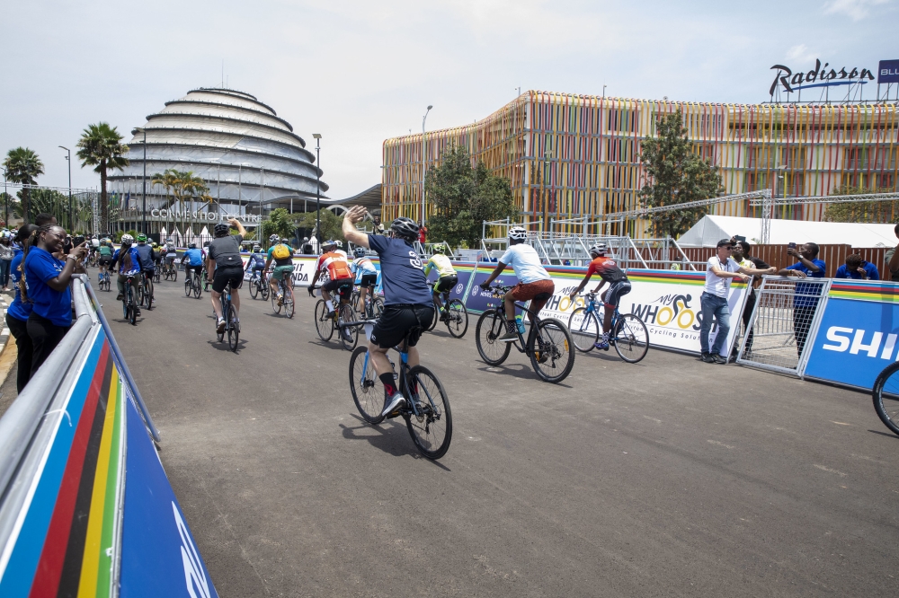 Cyclists pedaled a 15-kilometer course along sections of the official road race route.  Photo by Craish Bahizi